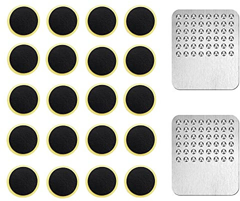 CTRICALVER reparationssats för cykelpunktering, 20 st cykeldäck limfria självhäftande punkteringslappar och 2 st metallrackar, lämplig för de flesta cyklar (svart)