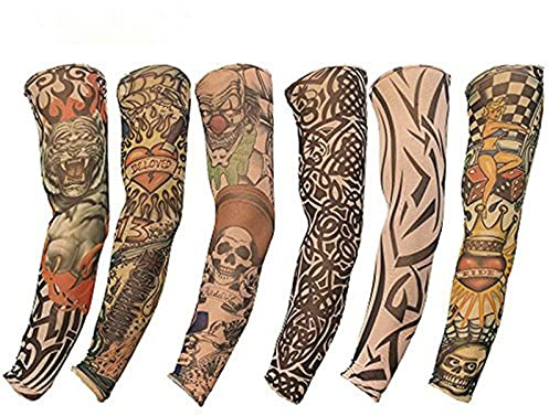 Suneast 6pcs Fake Tattoo Arm Sleeve, Outdoor Cycling Basketball Sunscreen Nylon Stretch Tattoos Sleeves for Men and Women
