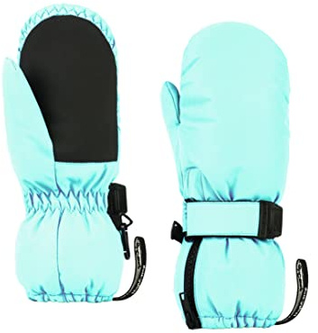 HIGHCAMP Kids Long Cuff Winter Snow Ski Mitten with Zipper Waterproof Gloves for Toddler Boys Girls-Aqua,M (6-8 Y)