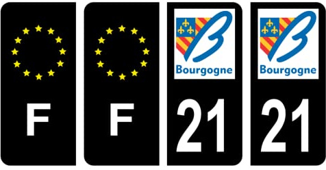 HADEXIA Set of 4 Self-Adhesive Number Plate Registration Stickers Department 21 Côte-d'or Old Burgundy Region Black Colour & F France Europe