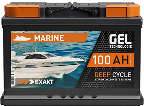 EXAKT GEL Batterie 12V 100Ah Bootsbatterie Marine Schiff Versorgung Solarbatterie Gelbatterie Wohnmobil Batterie Gel Akku ersetzt 80Ah 90Ah