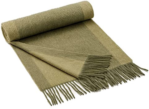 Whoiy Casmir Schal, Schalclip für Tücher Zweifarbige Breit Gestreifte Quaste Olivgrün 196X35cm Warmer Winterschal-Poncho