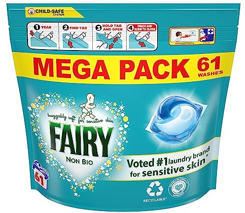 Fairy Non Bio PODS, tvättmedel tvättmedel tabletter/kapslar 61 tvättar, gosigt mjuk för känslig hud