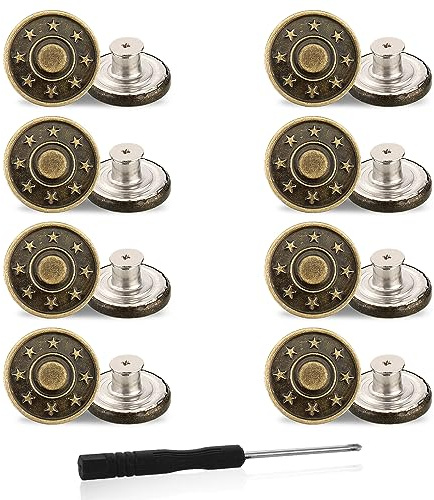 Amaxiu Jeans knappar utbyte, 8 st omedelbara knappar utan sömnad för byxor avtagbara metallbyxknappar dragare justerbar knapp ersättningskit med trådar nitar och skruvmejsel (20 mm)