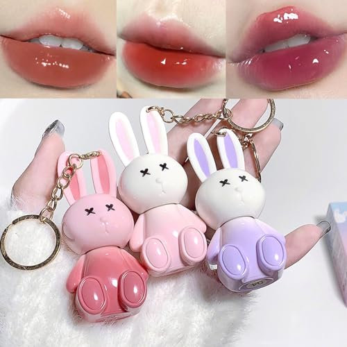 3 Couleurs Rabbit Lip Gloss Set, Rouges à Lèvres Liquides, Gloss Repulpant Levres, Plumping Lip Gloss Lip Balm Adaptée aux Lèvres des Femmes Hydratante et Durable
