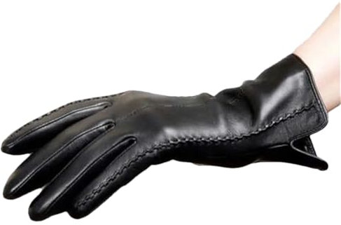 Elegante Frauen Leder Handschuhe Dünne Seide Futter Fahren Handschuhe Trend Weibliche Handschuh Thermische Gefüttert Fahren Handschuhe, Schwarz , 42