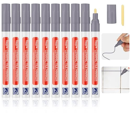 10 Rotulador Juntas Azulejos Gris Clair, Lápiz para Juntas,Rotuladores para Juntas de Azulejos,Azul Gris Claro Rotulador Reparador Laca para Restauración de Lechada de Azulejos Pared Suelo Baño