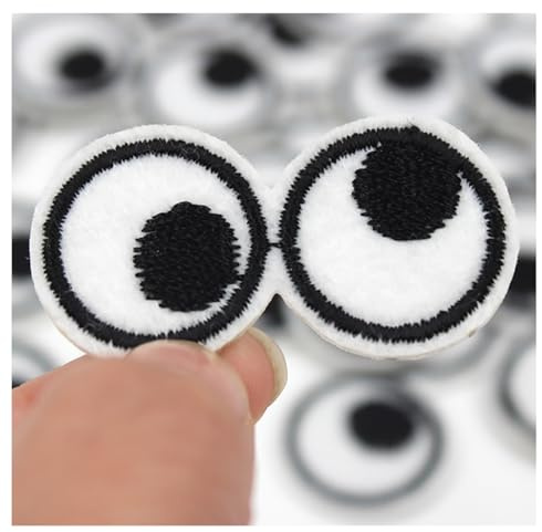 Yurosiay 20 Stück Patches zum Aufbügeln Schwarz-Weiß Augen Bestickte Aufnäher Applikation Patchs Bügelflicken Kinder Cartoon-Augen-Stoffaufkleber Bastelzubehör für Kleidung Hosen Hüte Jeans