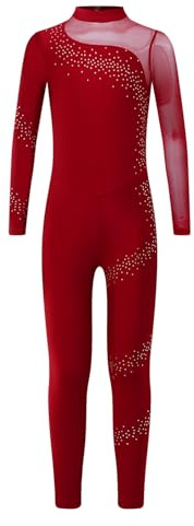 ranrann Barn flicka trikåer gymnastik jumpsuit klassisk dans outfit skridskoåkning kostym sport body leotard jumpsuit bodysuit uniform danskläder 5–16 år, Bordeaux, 13-14 �r
