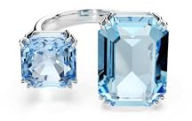 Swarovski Anello aperto Millenia, Taglio ottagonale, Blu, Placcato rodio