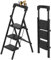 JOISCOPE 3 Step Ladder with Handrail & Tool Stand, 180 KG Load Capacity Folding Step for Adults, Sturdy & Lightweight Small Step Ladder, Anti-Slip Pedals Folding Ladder for Home, Kitchen, Black