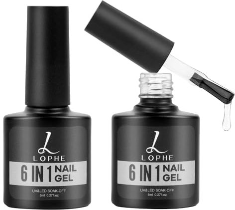 LOPHE Colla per unghie in gel 6 in 1, 2 strati di base di colla UV per unghie, extension extra forti a lunga durata, la colla in gel deve essere asciugata sotto la lampada UV / LED, 8 ml