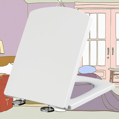 Premium Wc Sitz Eckig Absenkautomatik Toilettendeckel Toilettensitz mit Abnehmbare Edelstahlscharnieren Wc-Sitz mit Schnellverschluss für Reinigung,white-34.5 * 43cm