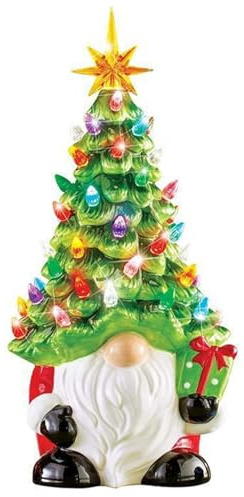 Veesper Christmas Gnome, Light Up Gonk Statue with with Christmas Tree Hat, Resin Christmas Gonks Figurines, 8.3x3.2 x 3 mas Decorations for Tabletop Garden Patio Yard Lawn