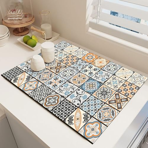 Odot Absorbente Alfombrilla Escurreplatos, Estilo Marroquí Alfombrilla Cafetera Secado Rápido Bayeta Escurreplatos Estera Fregadero para Encimera de Cocina (Azul Cielo,40x60cm)