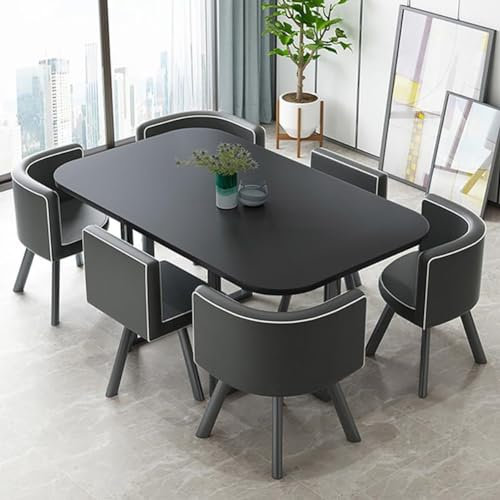 EpuzeR 90 * 150cm Rechteckig Esstisch mit 6 Stühlen, Konferenztisch Küchentisch, Konferenztisch for Küche und Esszimmer(Schwarz)