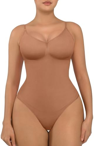 FeelinGirl Sömlösa Formande Body för Kvinnor – Shapewear med Tummy Control och T-gördel, Bodysuit med Overbust