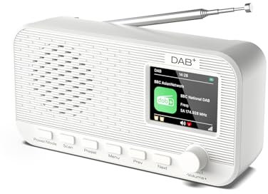 OiDiPi DAB Radio Portable with 2.4 Large Colour Display, DAB+ Digital Radio with Bluetooth, Rechargeable Battery Powered Small FM Radios, 40 Presets Stations, Dual Alarms Clock, Sleep Timer