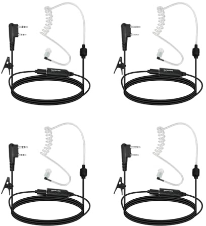 Retevis AI Active Noise-canceling Walkie Talkie Earpiece, Radio Headphone, Covert Acoustic Tube Radio Headset Compatible with Baofeng UV5R eSynic RT24 RT27 RT622 RT618 RT21 (4 Pack)