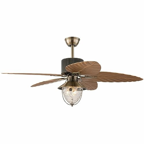 Lustres, Lustre Moderne, Lustre Tropical de 52 Pouces, Ventilateur de Plafond rétractable, Lampe d'éclairage intérieur, 5 Lames réversibles en Feuille de Palmier, 3 Vitesses avec télécommande