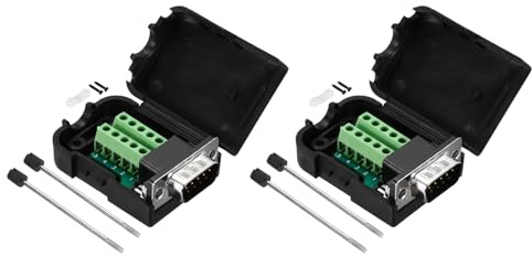 sourcing map D-sub DB9 - Conector de placa de conexión con caja de 9 pines, 2 filas, puerto macho, adaptador de bloque de terminales sin soldadura, paquete de 2