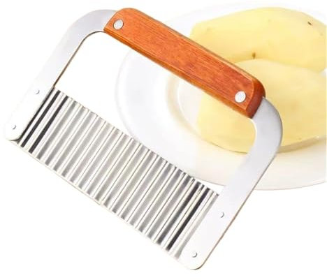 NJNNN Coupe-Frites, trancheuse de Pommes de Terre en Acier Inoxydable, Coupe ondulée Robuste avec Manche en Bois for Pommes de Terre, Chips de Carottes et Fruits, 18,2 cm