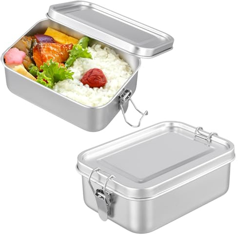 UNGFEI 2 PCS 850ml Stainless Steel Lunch Box, Metal Bento Box with Removable Dividers, Food Containers for Sandwich, Lunch, Food Storage