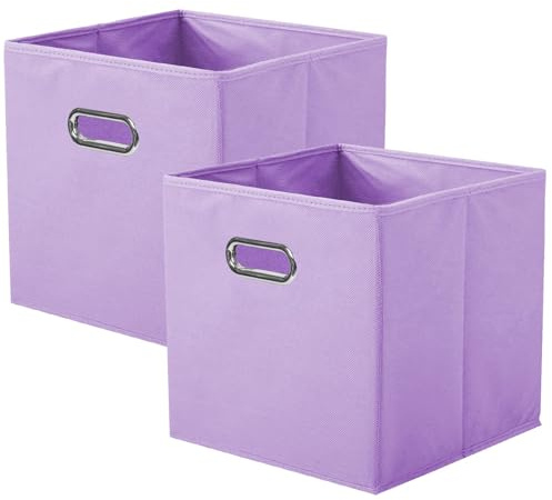 powerking Contenitore contenitore di stoccaggio in tessuto, 2 Pack pieghevole panno di stoccaggio Cube Organizer Cassetto con maniglia in metallo per armadio e giocattoli di stoccaggio, Lavanda