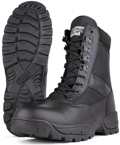 Savage Island Military Tactical Leather Side Zip & Lace Up Combat Boots with Comfortable EVA Midsole - Police, Army Cadet, Motorcycle, Security - Black, UK 8
