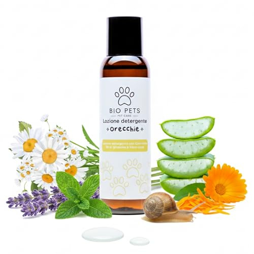 BORHEA Bio Pets Lozione Detergente Orecchie per Cani e Gatti | Pulizia Naturale con Aloe, Lavanda e Calendula | Delicata per Cuccioli e Adulti | Detergente Orecchie Cane e Gatto 100ml