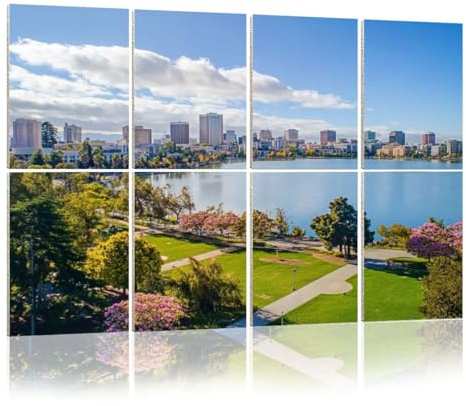 8 Pack Acoustic Wall Panels Sound Absorbing Wall Art acoustic foam lake merritt aerial view water city pictures royalty free 48x32 Sound Proofing Panels for walls Decorative Noise Dampening
