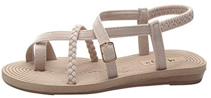 Frauen Toe Bodenschlaufen Clip Strand Schuhe-Sandalen Damen Elegant Flach-Wilder Flache Römischen Sandalen Keilabsatz Slipper Gürtelschnalle Leicht Zehenring