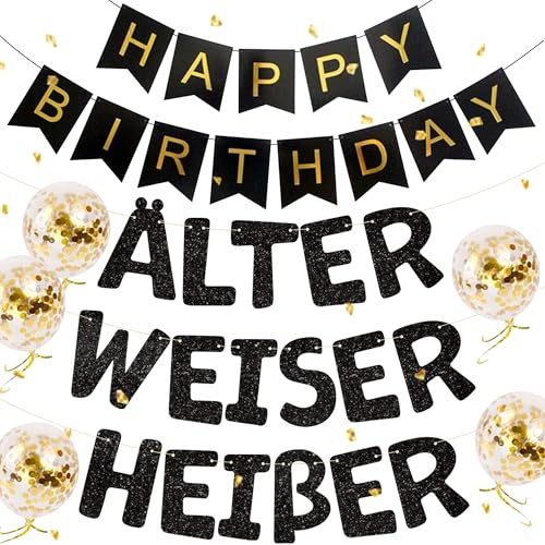 Älter Weiser Heißer Geburtstagsgirlande Schwarz Luftballons Banner Girlande | Älter Weiser Heißer Geburtstagsgirlande Schwarz Banner Girlande Geburtstagsbanner Geburtstagsdeko für Frauen und Männer