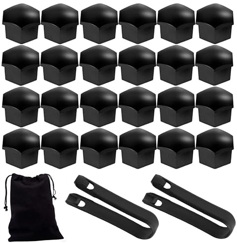 LEBOKJ 24 Pezzi Copridadi Ruota 19mm,Copridadi Ruota per Auto,Copri Dadi Pneumatici Esagonali Universali,Coperture Copricerchi con Estrattore (Nero) per Tutte Le Marche di Auto