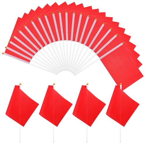 Bewudy Lot de 24 petits drapeaux rouges solides pour graffiti à monter soi-même, pour défilés, grande ouverture, anniversaires d'enfants, événements de fête, 12,7 x 20,3 cm, 30 cm