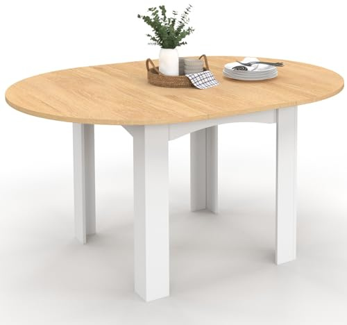 IDMarket - DONA tavolo da pranzo rotondo allungabile 4-8 persone piano faggio bianco 110-150 cm