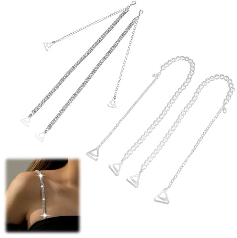 HAPPOW 2 Paar Träger für Kleid, Glitzernde Schultergurte, BH Träger Strass/Perle, Verstellbare BH-Bandjes, für schulterfreie Kleidung/Abendkleider/Alltagskleidung