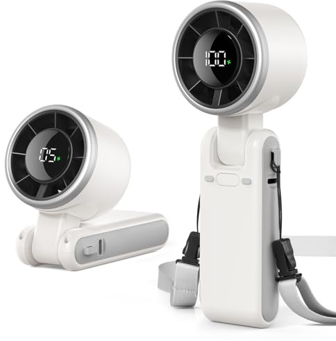 EasyAcc Turbo Handventilator, 13350 U/min Sehr starker Wind, 4000mAh handventilator akku aufladbar, Tragbarer Mini Ventilator mit 5 Geschwindigkeiten Digitalanzeige für Reisen, Büro & Outdoor Weiß