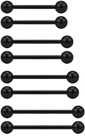 Besyvvin Metal Lengua Piercing Negro Pezón Anillos 14G Acero Inoxidable 6mm Bolas 12-19mm Barbell Piercing Joyería