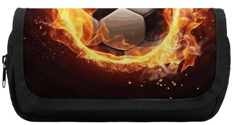 Rkklvbns Fire Soccer Ball Pencil Case Double Large Capacity Pencil Box Durable Pen Bag with Zipper Multi-Slot Pen Pouch Stylish Office Storage Box