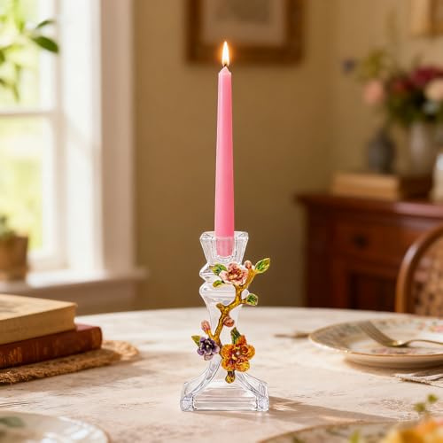 Anpdasi Handcrafted Enamel Glass Candle Holder – Stunning Floral Design with Begonia Flowers for Weddings, Home Décor, and Gift Giving – Unique Handcrafted Piece with Enamel Detailing