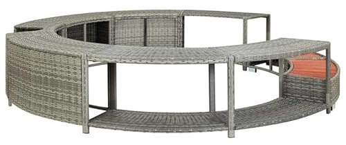 Ribete para bañera de hidromasaje gris de poliratán y acero con recubrimiento en polvo, accesorio duradero para piscina y jacuzzi con madera de eucalipto tropical, elegante y resistente a la