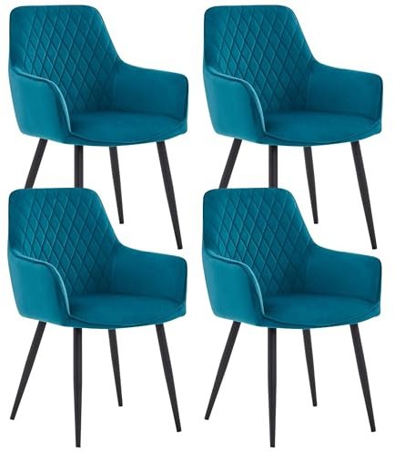 Colenis Esszimmerstühle, 4er Set für Küche, Wohnzimmer, Schlafzimmer, Küchenstühle mit Armlehnen Metallbeinen, gepolsterte Sitzfläche aus Samt, bis 120 kg belastbar, Petrol - Beverly