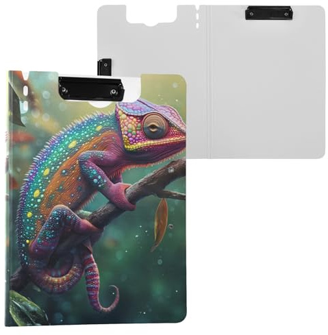 JUMBEAR Portapapeles de lagarto colorido A4 con clips dobles, tablero plegable con tapa, organizador personal ligero adecuado para hospitales, oficinas, escuelas, negocios, suministros de aula