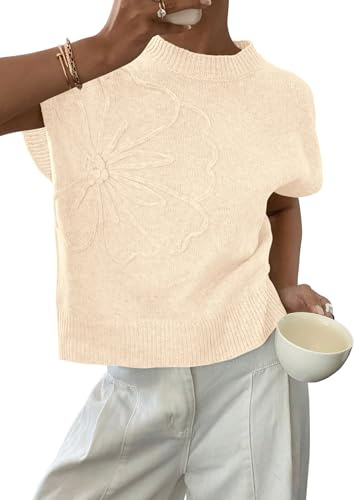 PRETTYGARDEN Women's 2026 Spring Sweater Vest Trendy Flower Knit Short Sleeve Cute Pullover Tank Tops Summer Fashion Clothing (Beige,Medium)
