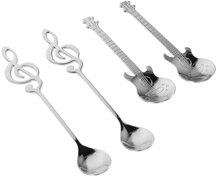 STOBAZA 4 Pièces Cuillère en acier inoxydable musical cuillère de guitare Café en remuant dessert Guitar Music Note Spoon acier inoxydable 304 Argent