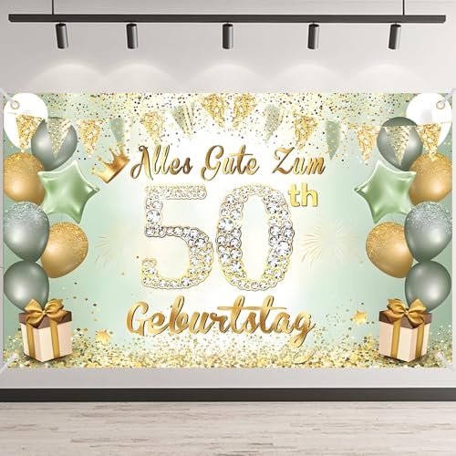 50. Geburtstag Banner, Grün Gold 50 Jahre Geburtstag Deko Mann Frau, 50. Geburtstag Hintergrund Banner, 50. Geburtstagsbanner für Party Deko, Alles Gute zum 50 Geburtstagbanner, 180x110cm