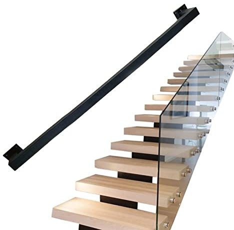 Black Stair il - Metal for Stairs with Wall Brackets Stair Railing for Bathroom & Corridor Outdoor Grab Bar 180cm Length