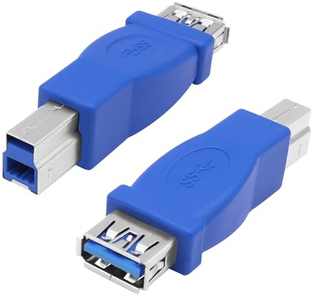 MEIRIYFA USB A to USB 3.0 B Printer Adapter, USB 3.0 Type-B to USB3.0 Type-A Female Adapter Converter 5Gbps for Printer, Scanner, External Hard Drive, Laptops - Blue, 2PCS (USB-B Male)