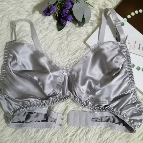Soutien-gorge fin en satin de soie doux et respirant sans armatures pour femme, conçu pour le confort et un usage quotidien, plusieurs tailles (42/95B/C, argent)